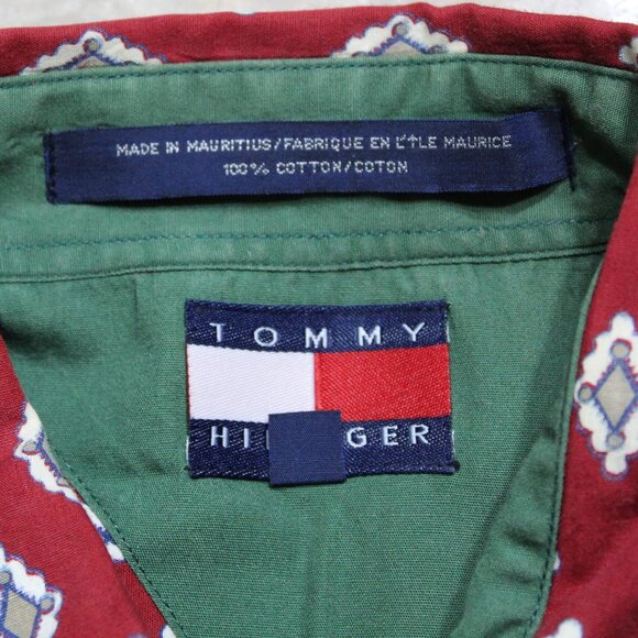 Tommy Hilfiger Men's Dress Shirt Red Size S Cotton Short Sleeve Diamond Pattern - Picture 2 of 9